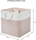 13 x 13 Inch Storage Cubes，6 Pack Cube Storage Bins for Shelves，Fabric Collapsible Storage Bins with Handles, Foldable Storage Basket for Organizing Clothes, Toys, Books (White&Beige)