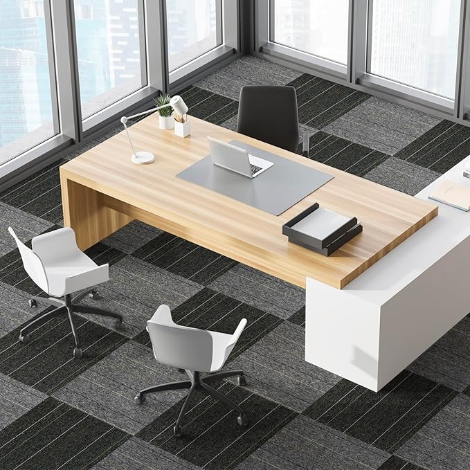 24 * 24in Self-Adhesive Carpet Tiles, Peel and Stick Floor Squares for Home Office, Removable Decorative Rug Mat, Easy Install, Sound Absorbing (10Pcs Dark Grey)