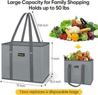 BALEINE 3Pk Reusable Grocery Bags, Foldable Shopping Bags for Groceries with Reinforced Bottom & Handles (Clover)