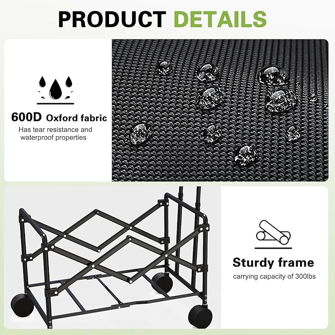 Collapsible Folding Shopping Cart, Portable Foldable Wagon with 220lbs Large Capacity, Collapsible Utility Wagon Cart for Shopping, Grocery, Camping, Gardening