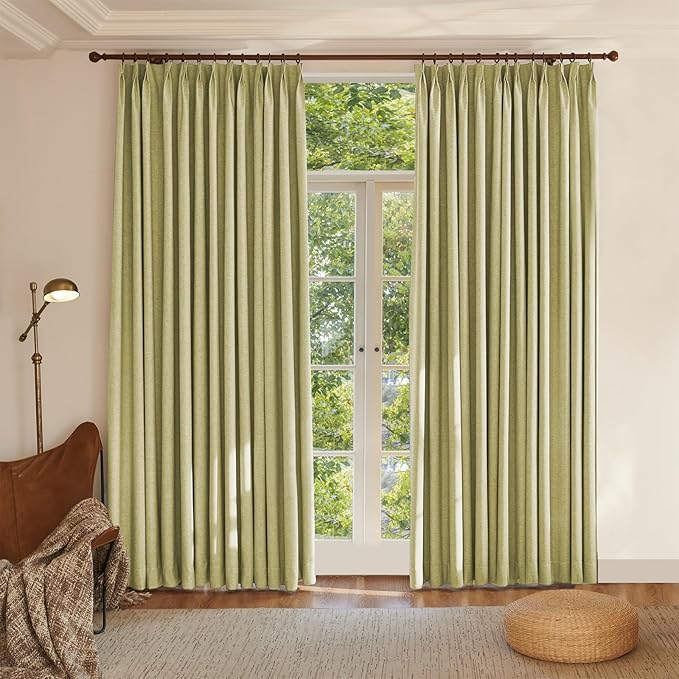 Textured Linen Pinch Pleated 100% Blackout Curtains for Bedroom/Living Room Blackout Curtains 102 Inches Long, Energy Saving Window Treatment Curtains,52Wx102Lx2,Lemon