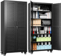 Aobabo Metal Storage Cabinet with Wheels, Locking Steel Storage Cabinet with 5 Shelves,15.75" D x 31.5" W x 71" H, for Garage School Office, Black