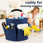 17L Cleaning Caddy With Handle, Foldable Storage Cleaning Product Organizer, Cleaning Caddy Organiser, Outdoor Camping，Portable Multifunctional Cleaning Bucket tool Bag Organizer (navy blue)