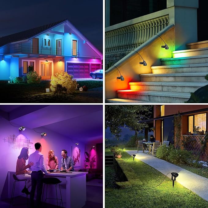 1500LM LED High Brightness Outdoor Landscape Lighting 15W RGB Color Changing Landscape Lights Remote Control Spot-Lights with Plug in IP66 Waterproof Flood Light for Garden - 2 Pack