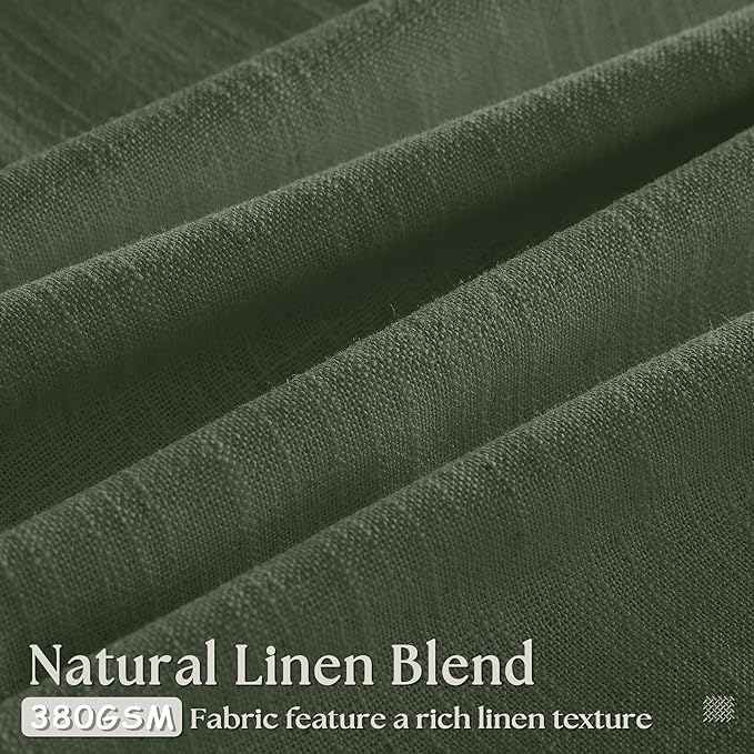 Thick Linen Olive Green Curtains 96 Inches Long for Living Room Bedroom Aesthetic Pinch Pleated Drapes with Hooks Rings Back Tab Light Filtering Ceiling Floor Custom Made Memory Trained Curtain Loden