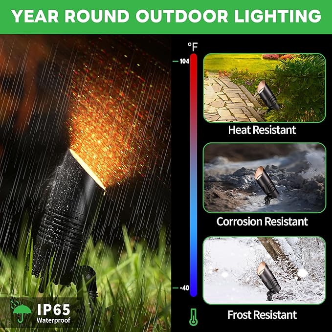 Landscape Spot Lights Outdoor Changing Colors - Smart App Based Spotlights, LED Low Voltage Accent Lights, Outdoor Waterproof 12V Wired, All Metal Aluminum Black for Fountain Sign 12 Pack