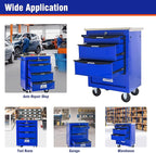 4 Drawers Tool Cart on Wheels with Stainless Steel Worktop, Heavy Duty Mobile Rolling Drawer Tool Chest with Locking Wheels & Lockable Drawers, Garage Tool Storage Cabinet (Blue, 4 Drawers)