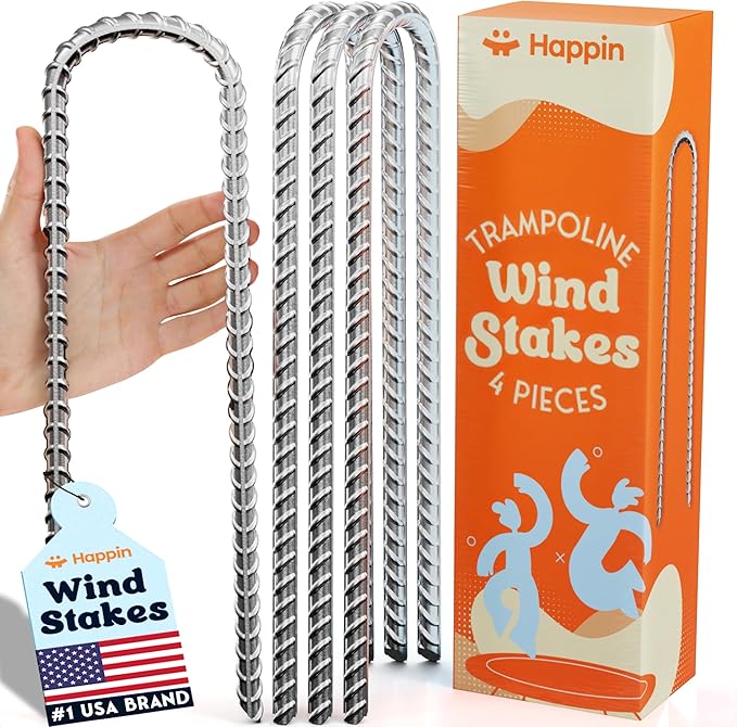 Happin® 12 Inch Heavy Duty Ground Anchors, Garden Stakes U Hook, Tent Stakes Heavy Duty, Chain Link Fence Anchors, Ground Anchors Screw in, Yard Stakes, Galvanized Steel, (4 Pack, Silver)