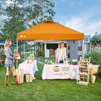 CROWN SHADES Canopy Tent, 10 x 10 Foot Portable Pop Up Outdoor Shelter with Pocket Sidewall, Push Center Lock, UV Protection, and Carry Bag, Orange