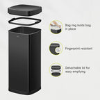 EKO EcoSmart 80L / 21.1 Gallon Motion Sensor Trash Can – Tall, Large Touchless Automatic Kitchen Garbage Bin with Soft-Close Lid for Home or Office, Brushed Stainless Steel, Matte Black