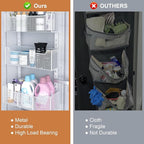 Over The Door Organizer, Metal Door Organizer Hanging with 5 Adjustable Baskets and Coat Hook, Behind The Door Storage for Bedroom Closet Bathroom Pantry Cabinet Kitchen, White