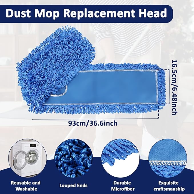 3 Pack 36 Inch Dust Mop Replacement Head Washable Medium Microfiber Mop Head for Commercial and Residential Use
