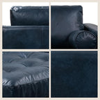 Poly & BARK Napa 104.5" Left-Facing Sectional Sofa – Midnight Blue Full-Grain Pure-Aniline Italian Leather, Feather-Down Cushions, Kiln-Dried Solid Wood Frame, Walnut Legs