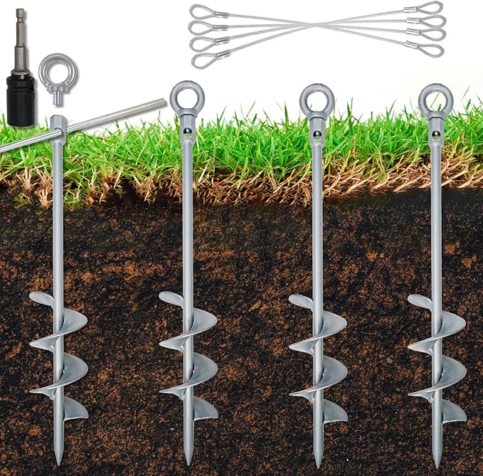 30 inch Ground Anchor Heavy Duty Earth Anchors Set Screw in for Mobile Home, Swing, Tent Trampoline Anchors Wind Resistant Tree Stakes and Supports with Drill Socket, 4 Pack