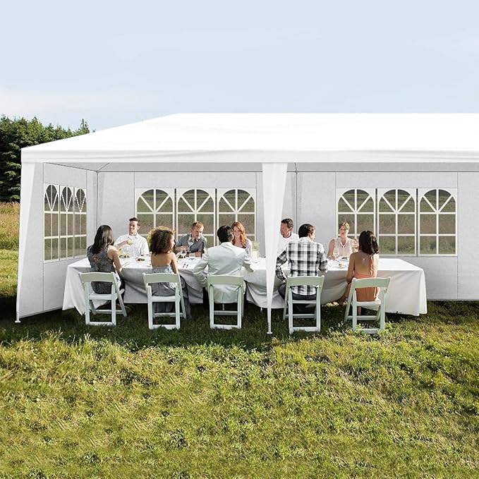 10x20 FT Party Tent, Outdoor Wedding Tents for Parties, Canopy Event Tent with 4 Removable Sidewalls, Waterproof Gazebo Shelter for Birthday Parties, Weddings, BBQs & Events (10X20FT-4Sides White)
