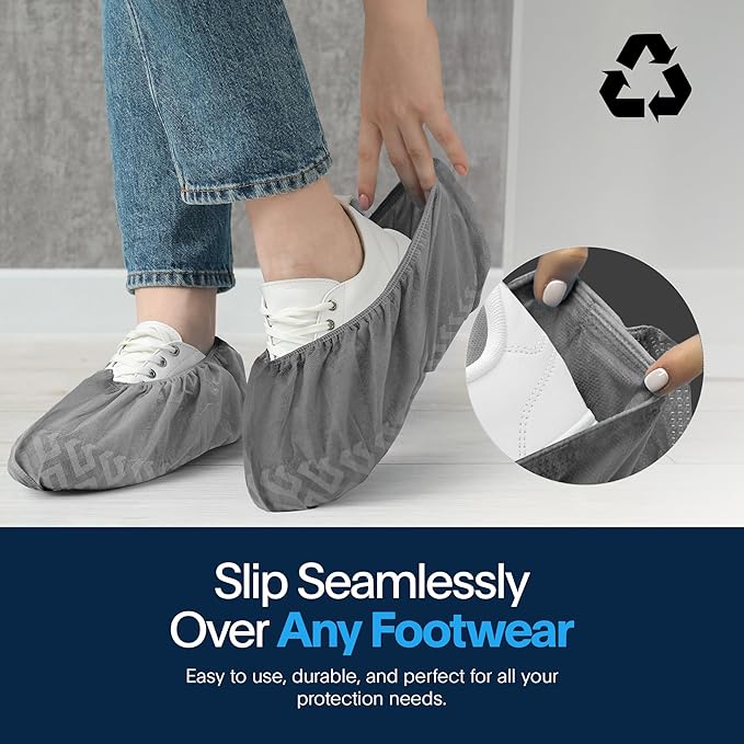 Premium Boot & Shoe Covers Disposable Booties - 50 Pack - Durable, Non-Slip, Non-Toxic, Water Resistant, Recyclable Protectors for Indoor & Outdoor - Large Size Fits Most Shoes