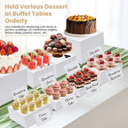 Buffet Risers, Acrylic Food Risers for Buffet Table, 8Pcs Buffet Table Risers with Mini Signs, Food Service Risers Display Stands Risers with Hollow Bottoms, 6" 6.5" 7" 8'' Risers for Buffet Jewelry