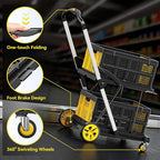 Collapsible Shopping Cart with Wheels, 8-in-1 200LBS Capacity Grocery Cart on Wheels with 2 Storage Crate, Folding Utility Cart for Shopping, Travel, Supermarket, Office, Yellow