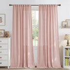 NICETOWN Thick Linen Blend Light Pink Sheer Curtains for Girls Room, Pleat Tape Semi Sheer Privacy Added with Light Filtering Window Treatments for Bedroom/Living Room, W52 x L84, 2 Panels