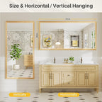 72x36 Inch Bathroom Mirror for Wall, Anti-Rust Oak Wood Grain Metal Framed Bathroom Mirrors for Over Sink,Rectangler Mirrors for Bathroom Vanity, Farmhouse, Bedroom, Living Room, Entryway Decor