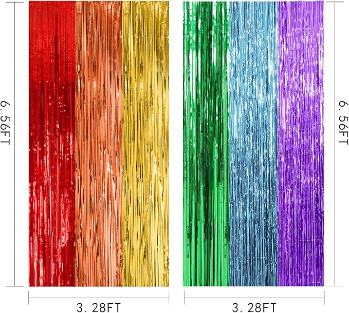 10 Pack Rainbow Party Backdrop Streamers Decorations Colorful Foil Fringe Curtains Metallic Tinsel Backdrop for Birthday First Day of School Engagement Baby Shower Christmas Holiday Party Decor