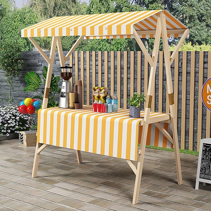 Outdoor Vendor Cart Foldable, Vending Stand Kiosk Display Trolley with Canopy, Selling Food Booth Concession Shelf, for Market Street Food & Events(Yellow,120cm/47.2in)