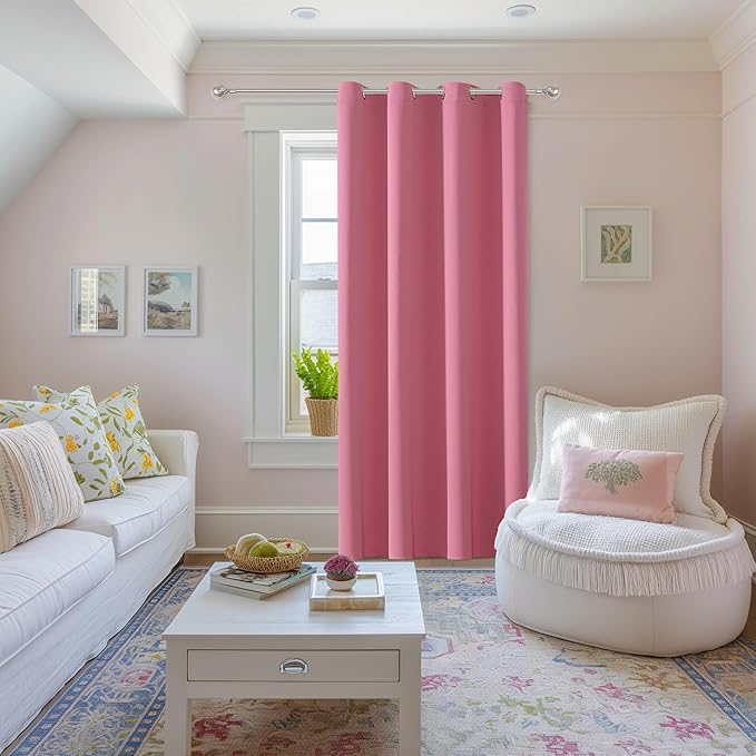 ChrisDowa Grommet Blackout Curtains for Bedroom - Thermal Insulated Room Darkening Curtains for Living Room (1 Panel Set, Pink, 52W x 84L)