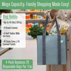 VENO 2-4 Pack Reusable Grocery shopping Bags, Small Tote Bag w/Handle Hard Bottom, Heavy Duty, Foldable Carrier