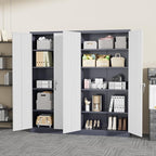 Greenvelly Metal Garage Storage Cabinet, Tall Steel Storage Cabinets with 2 Doors and 4 Adjustable Shelves, Metal Tool Cabinets, Locking File Cabinet for Home Office, Garage, School (Gray White)