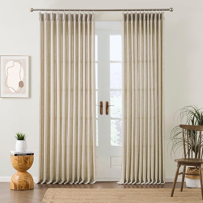 RAIN CITY Beige Pinch Pleated Sheer Curtains 78 Inches Long,W50 x L78 Inch Light Filtering Drapes for Kids Bedroom Nursery Privacy Back Tab with Hooks Semi Sheer Curtain 2 Panels Set