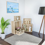 Wooden Crates, Unfinished Set of 5 Large Wood Crates with Handles, Rustic Farmhouse Wooden Crate for Decor, Wedding Birthday Home Party Living Room Kitchen Decoration