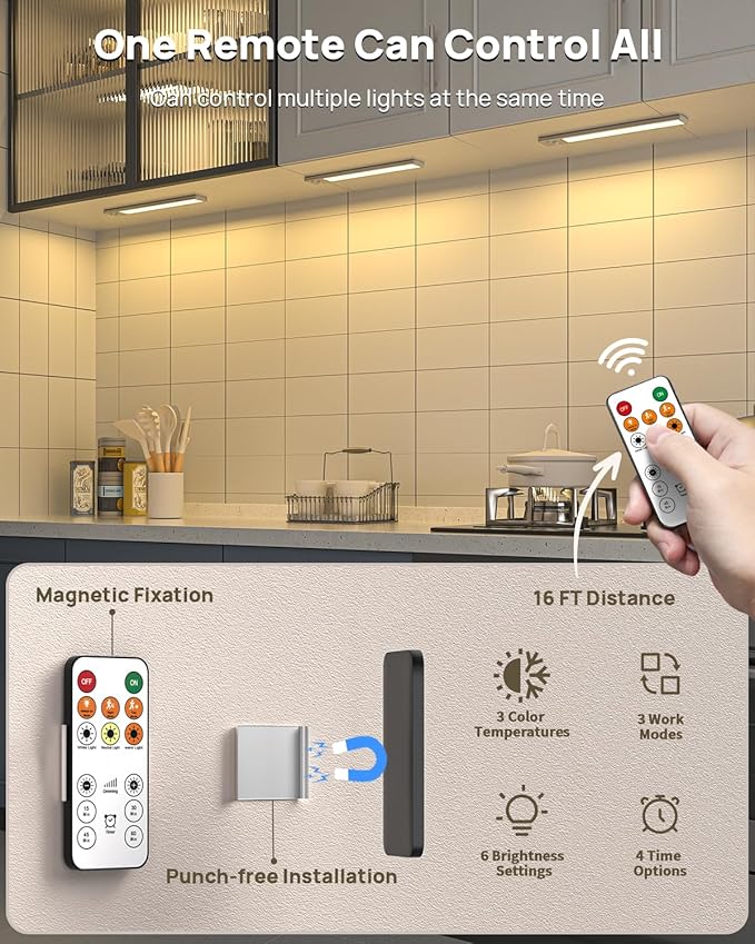 Under Cabinet Lights Wireless,11.9" Motion Sensor Light Indoor with Remote Control,2500mAh LED Rechargeable Battery Operated Closet Light,3 Color Temps,Under Counter Lights for Kitchen,Stairs,5 Pack