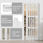 97-120 x 80in (Double 49-60) Accordion Doors Interior Folding Door, 3 Frosted Acrylic Glass PVC Accordion Door with Upgraded Roller & Handle & Complete Hardware for Closet Bathroom Doorways