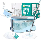 Spin Mop and Bucket Set Cleaning System Wringer 360 Microfiber Mop with Stainless Steel Handle Self Wringing Bucket with Wheels and Drain for Tile Hardwood Laminate Floors Includes 2 Mop Head Refills
