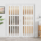 97-120 x 80in (Double 49-60) Accordion Doors Interior Folding Door, 3 Frosted Acrylic Glass PVC Accordion Door with Upgraded Roller & Handle & Complete Hardware for Closet Bathroom Doorways