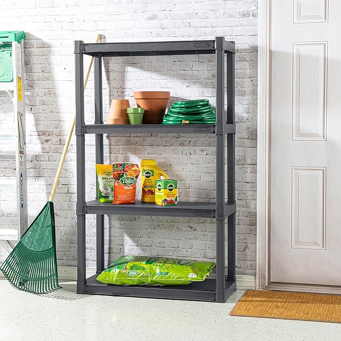 Sterilite 6-Pack 4 Shelf Unit, Heavy-Duty Shelving Storage and Utility Rack - Standing Plastic Organizer Shelves for Kitchen, Bathroom, and Garage