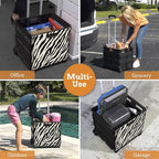 Inspired Living Ultra-Slim Rolling Collapsible Storage Pack-N-Roll Utility-carts, with Telescopic Handle, for Home, Garden, Shopping, Office, School use, Large, Zebra