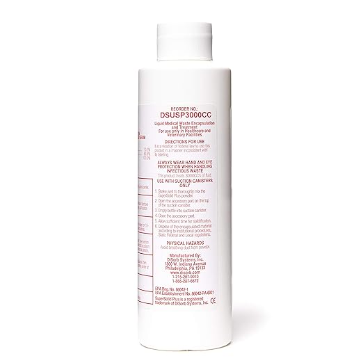 DiSorb Suction Canister Sterilizer Absorbent Powder - Absorbs Bodily Fluids & Blood - For Hospitals, Health Care Facilities, Veterinary Clinics - EPA Approved Solidifier - 2000cc -100 Bottles Per Case