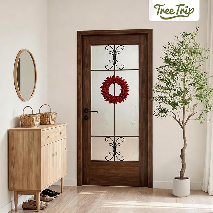 2 Pack Artificial Olive Tree 7FT, Tall Faux Olive Trees with White Pot for Indoor Outdoor, Realistic Potted Plant Natural Wood Trunk, Leaves and Fruits for Home Office Decor (2, 7FT)