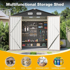 8x6 FT Outdoor Storage Shed with Base & Lockable Double Doors, Heavy-Duty Galvanized Steel Outdoor Metal Shed for Bike, Tool, Generator Storage in Backyard, Patio (8’x6’, Base)
