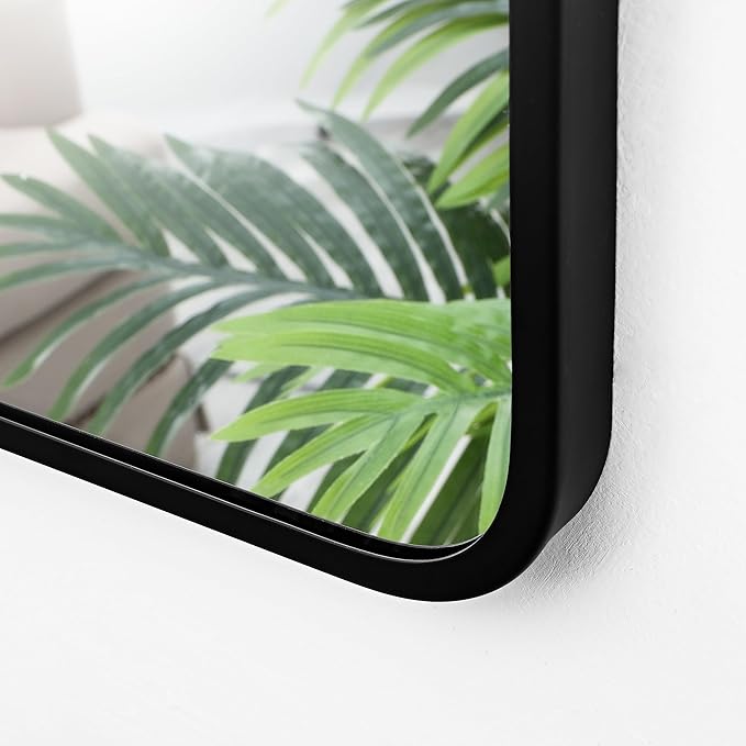 30x40 Inch Rectangle Bathroom Mirror with Black Metal Frame, Rounded Corner Rectangular Vanity Mirror for Wall, Modern Large for Bedroom, Living Room, Horizontal or Vertical