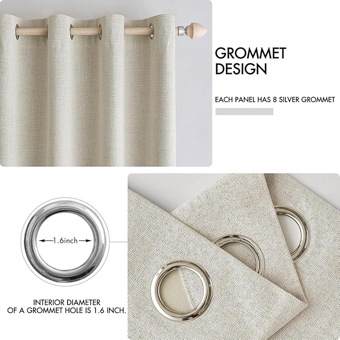 MIULEE 100% Blackout Linen Textured Curtains for Bedroom Solid Thermal Insulated Cream Grommet Room Darkening Curtains & Drapes Luxury Decor for Living Room Nursery 52 x 72 Inch (2 Panels)