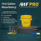 AWF PRO 20 Gallon Universal Spill Kit, 59 Pieces – 20 gal DOT Approved Drum, Socks, Pads & Pillows, & Accessories
