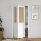 BARNER HOME Bi-fold Doors - Cane Closet Door for 36" x 80" Opening, Webbing & Wood Interior Door Slab, Including Hardware, MDF, White Folding Door for Wardrobe