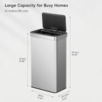 EKO Nova Sensor Trash Can, 21 Gallon/80 Liter Stainless Steel Rectangular Touchless Motion Sensor Trash Can, Matte Metallic