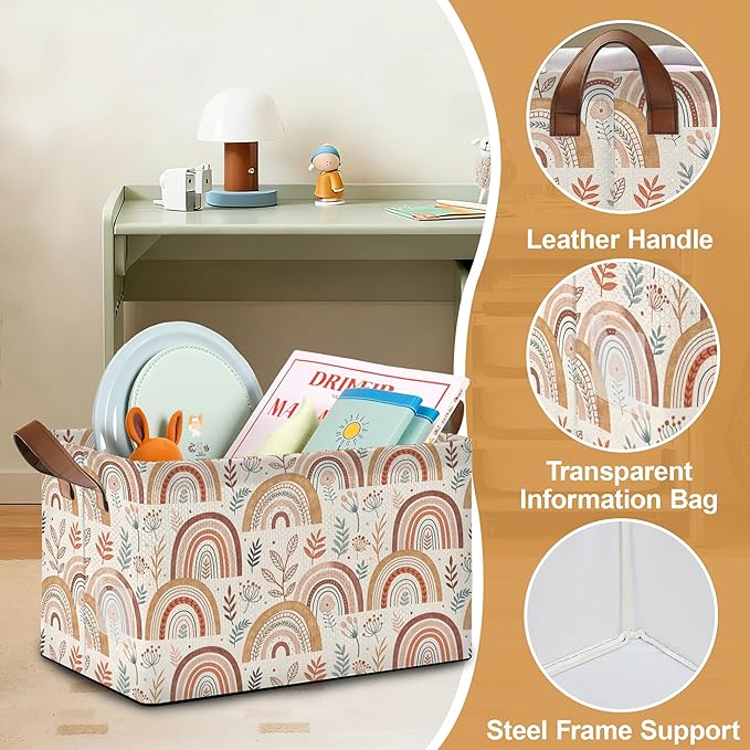 32L Large Storage Bins with Handles, Basket Organizer for Shelves, Closet, Books, Laundry & Home Decor (Colorful Rainbow)