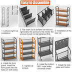 5 Tier Supermaket Snack Rack Heavy Duty, Rolling Retail Display Stand with 15 Hooks & Soild Panel Shelves, Multifunctional Metal Snack Shelf for Store Business