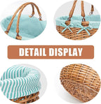 G GOOD GAIN Oval Picnic Basket with Folding Handles, Willow Hand Woven Shopping Basket, Bath Storage Gift Packing Basket, Wicker Empty Easter Eggs and Candy Small Gift Basket.Green