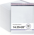 White Extra Large Poly Bubble Mailers 14.25x20 inch #7 | Self Seal Large Padded Envelopes | Air Cushioned Bubble Mailer | Usable Size 14.25x19 |Lightweight Mailing Shipping Bags | 50 Pack Bulk