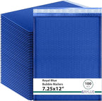 Royal Blue 7.25x12 Inch Poly Bubble Mailers #1 | Self Seal Padded Envelopes | Air Cushioned Bubble Mailer | Usable Size 7.25x11 Inch | 100 Pack Bulk | Waterproof | Lightweight Mailing Shipping Bags